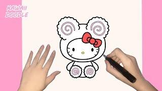 HOW TO DRAW CUTE HELLO KITTY NARUTOMAKI  STEP BY STEP  KAWAII DOODLE