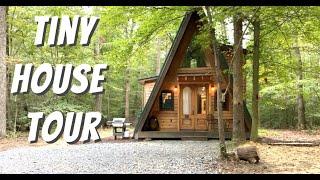 Tiny House Tour  Beautiful Secluded 100 Acre Wood A-Frame Cabin In The Middle Of The Woods