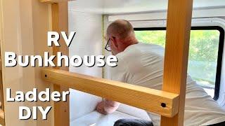 RV Bunk Bed LadderSafety Railing DIY in Bunkhouse with Curtain Rod & Wall Trim DIYs Camper Reno