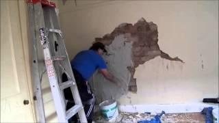 Large Solid Plaster Repair on Brick Wall
