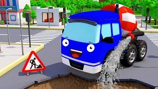 Cement Mixer Truck Excavator in the City Construction Vehicles with Cars & Trucks for Kids