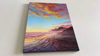 EASY Acrylic Painting Technique  Sunset Sandy Beach Painting for Beginners