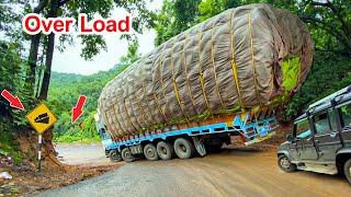 Lorry Videos  Heavy Overload Truck Dare Drive On Risky Ghat Downturns  Truck Video  Trucks in Mud