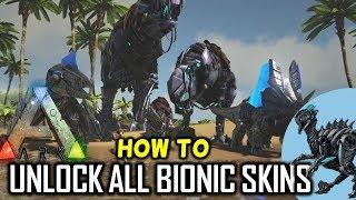 ARK HOW TO GET ALL BIONIC SKINS - RAPTOR QUETZAL TRIKE STEGO - Now Free with PS Plus