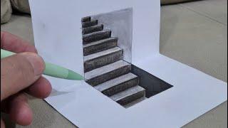 3d drawing easy stairs on paper how to draw 3d
