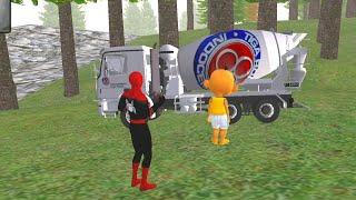 Upin dan Spiderman Uji coba Truk semen Tiga Roda di Jembatan Legend 