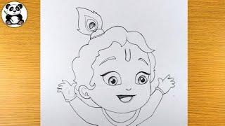 Cute bal krishna pencil drawing  lords krishna ji