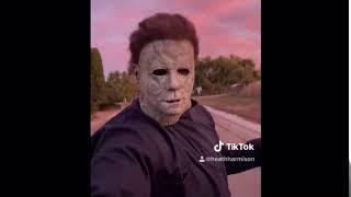 Micheal Myers drinks Ocean Spray while he chases a Woman