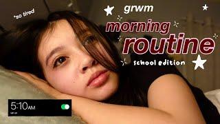 grwm SCHOOL MORNING ROUTINE8th grade waking up at 5 am mid year update whats in my backpack