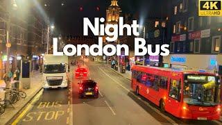 Night Bus in London  from Chelsea to Victoria. 4K