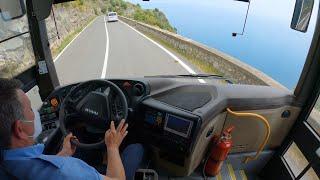 Bus drive cliff road Italy 4K