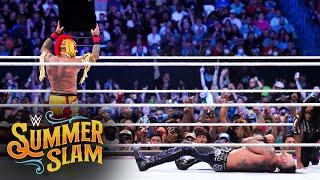 Mysterio delivers baseball slide splash with a steel chair SummerSlam 2022 WWE Network Exclusive
