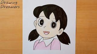 How to Draw Shizuka from Doraemon step by step easy  Color Drawing