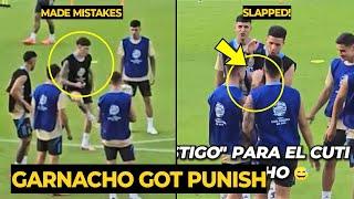 Garnacho reaction after being slapped by Argentina teammates during lost in rondo training