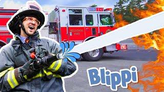 Blippi Visits a Firetruck Station Full Episode  Trains for Children  Train Song  Moonbug for Kids