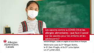 Les vaccins contre la COVID-19 et les allergies alimentaires  pour les enfants et les adolescents