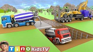 Excavator & Wheel Loader Trailer Trucks for Kids  Underpass Road Construction