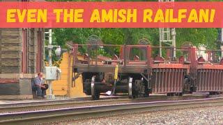 Even the Amish like to rail-fan in Fostoria MONSTER long trains with DPUs working hard through town