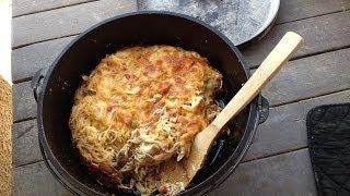 Chicken Spaghetti in the Lodge Dutch Oven in the bbq