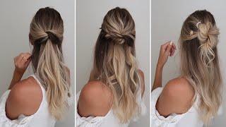 3 Half up half down hairstyles  Hair tutorial