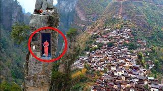 Mysterious stone house on the cliff  Rural life of villagers in China’s cliff village