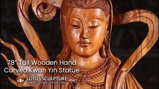 78 Wood Kwan Yin Standing on a Dragon www.lotussculpture