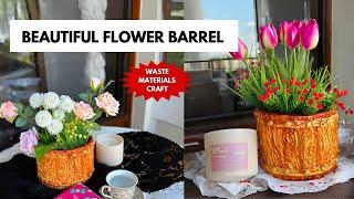 DIY Barrel Vase Using Cardboard &Plastic BottleEasy Cardboard CraftGluegun Art DIY Flower Vase