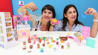 Ayşe ve Ümit Shopkins Mini market VS Barbie Süper market Kızlar için evcilik oyunları