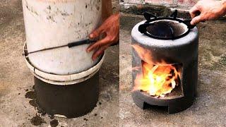 How to cast a smokeless stove with sand cement and paint bucket