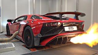 Lamborghini Aventador SV with Capristo Decat Exhaust Shooting FIRE on the DYNO  *VOLUME WARNING* ️