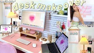 AESTHETIC DESK MAKEOVER desk organization setup for productivity imac unboxing + stationary haul