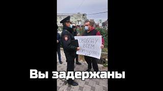 Целая буханка ментов на одного человека с плакатом. Задержание одиночного пикета в Воронеже.