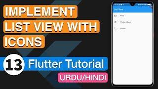 13 - Implement List View With Icons in Flutter  Android Studio Tutorial 2020  HindiUrdu