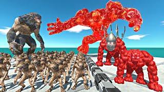 Werewolf Team Rescues Magma Lava Golem Evolution and Fight - Animal Revolt Battle Simulator