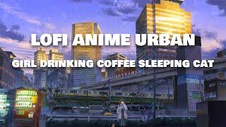 Girl Drinking Coffee Sleeping Cat  Lofi Piano Japanese Style 