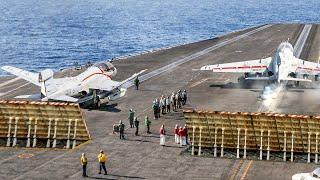 Risky Process of Landing Multiple US Navy Planes on a Moving Aircraft Carrier