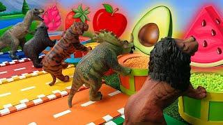 Learn with Dinos and Colorful Animals  T-RexTriceratops Ankylosaurus Lion Tiger Rhino and More