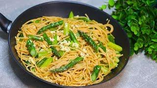 Dieses leckere Spargel Rezept in 11 Min. wird Dich begeistern Spaghetti mit grünem Spargel und Feta