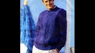 Вязаный мужской пуловер с круглым и V   образным вырезом  Модели