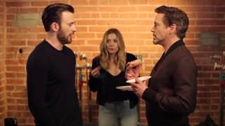 Chris Evans Robert Downey Jr & Elizabeth Olsen - Tony Steals The Last Donut