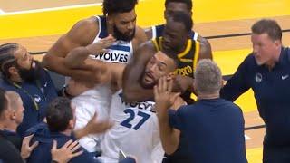 Draymond Green headlocks Rudy Gobert after Klay Thompson and Jaden McDaniels fight 