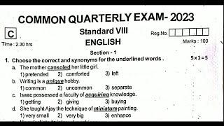 8th English Quarterly Exam original question paper 2023  8th std quarterly exam question paper 2023