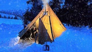 3 Days WINTER CAMPING in SNOW With My Dog. -13° wilderness SURVIVAL. Bushcraft Skills. Stove Cooking