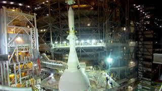 A 360-degree look at the Artemis I Orion Spacecraft lift on to the Space Launch System rocket