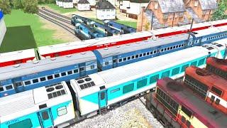 4 Trains Navigating Bumpy Forked Tracks in Train Simulator