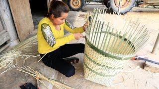 Making bamboo baskets. Manufacturing rural utensils. ethnic peoples baskets