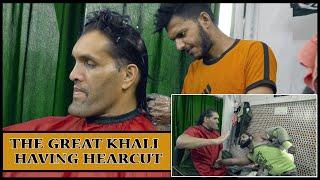 CWE  THE GREAT KHALI HAVING HAIRCUT