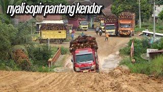 Pantang kendor nyali sopir truk sawit menaklukkan tanjakan licin