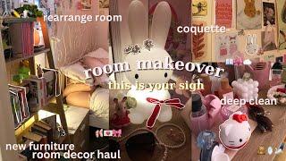 🩰 ROOM MAKEOVER coquette + TOUR  deep cleaning haul new furniture ready for 2024