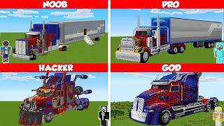 Minecraft OPTIMUS PRIME TRUCK HOUSE BUILD CHALLENGE - NOOB vs PRO vs HACKER vs GOD  Animation